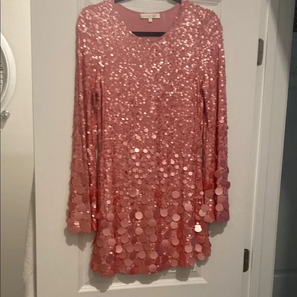 LoveShackFancy Gold and Pink Sequin Sheath Dress - Picture 1 of 3